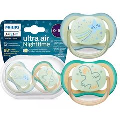 Ultra Air Night Suzeta din silicon fosforescenta 0-6m 2buc AVENT