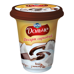 Desert de brânză cu cocos și glazură de ciocolata 3,4%, 350 g DOLCE