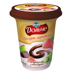 Desert de brânză cu căpșuni și kiwi cu glazură de ciocolată 3,4%, 350 g DOLCE