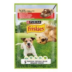 FRISKIES Hrană pentru câini adulți cu carne de vită și bucăți de cartofi în sos 85g