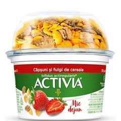 ACTIVIA Iaurt Mic Dejun capsuni cu fulgi de cereale 163g