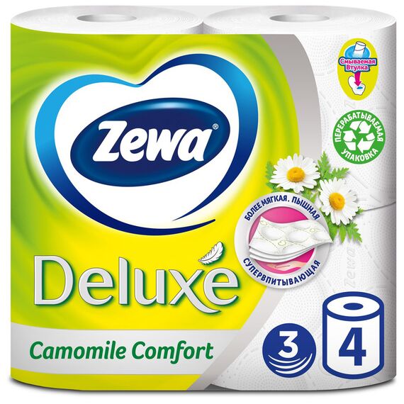 DELUXE Бумага туалетная Ромашка 3сл 4рул ZEWA