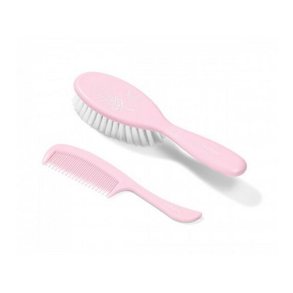 Pieptene si perie naturala p/u parul copiilor roz 0569/03 BABYONO