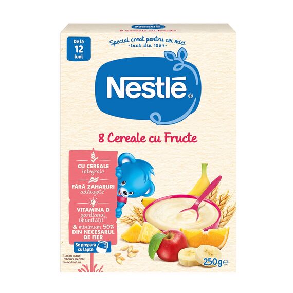 Terci 8 cereale fructe f/lapte 12l+ 250g NESTLE