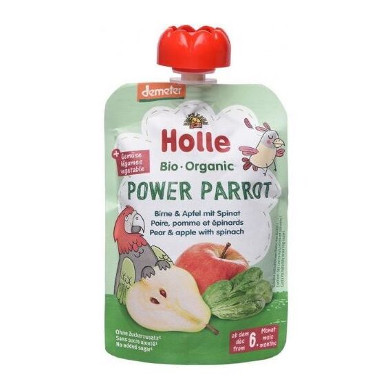 Bio Organic Пюре Power Parrot из груши, яблока и шпината 6 мес+ 100г HOLLE