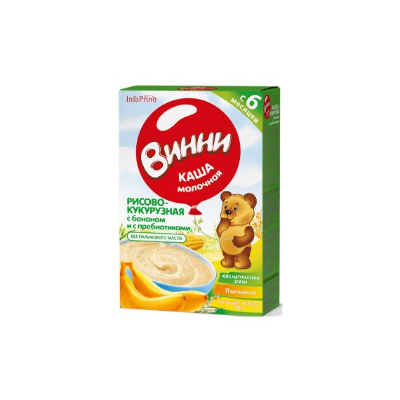 Каша молочная рисово-кукурузная с бананом 200г Винни