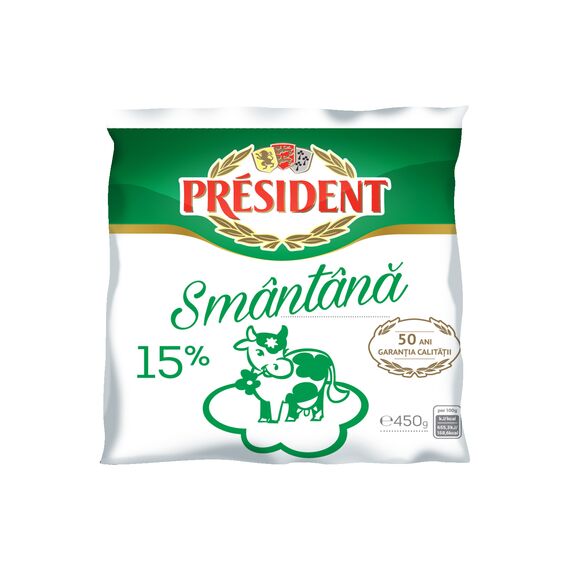 Сметана 15% п/э 450г PRESIDENT