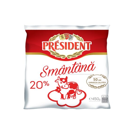 Сметана 20% п/э 450г PRESIDENT