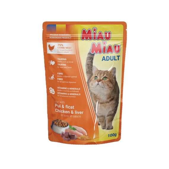 Hrana umeda cu ficat de pui in sos 100g MIAU MIAU