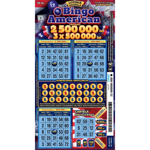 LOTERIA NAȚIONALĂ Bilet de Loterie Bingo American
