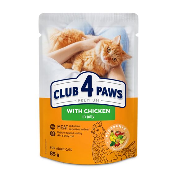 CLUB 4 PAWS Hrana p/u pisici adulte cu pui in aspic 85g