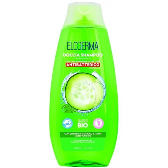 ELODERMA Gel de duș antibacterian, castravete și nalbă, 400 ml