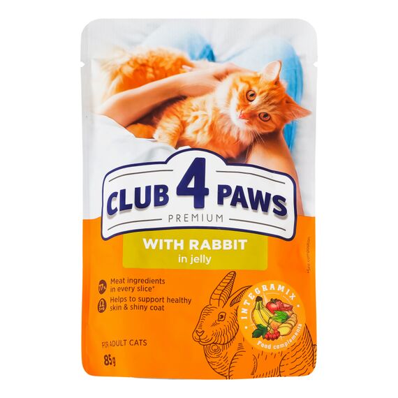 CLUB 4 PAWS Hrana pu pisici adulte cu iepure in aspic 85g