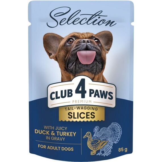CLUB 4 PAWS Hrana pu caini mici cu rata si curcan in sos 85g