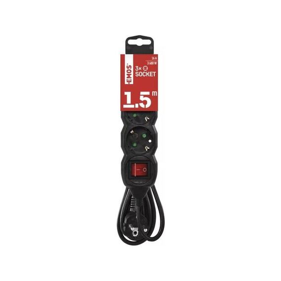 EMOS Prelungitor PC1321RO1,5mm,4S,1,5m black