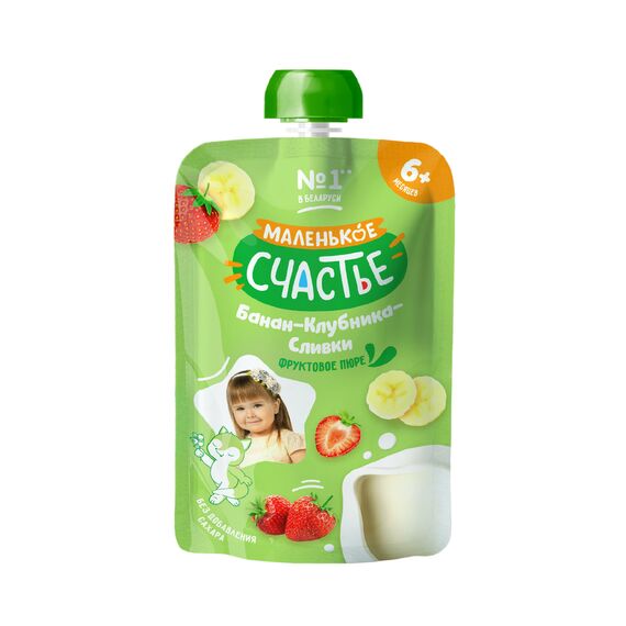 МАЛЕНЬКОЕ СЧАСТЬЕ Piure de banane si capsuni cu frisca 90g