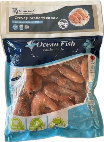OCEAN FISH Креветки отварные с головой 40/60 замороженные 500г