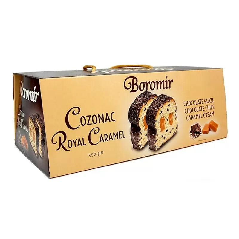 BOROMIR Cozonac Royal Crema cu Caramel si Cipsuri de Ciocolata 550g