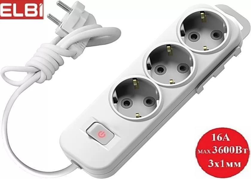 ELBI MYRA Extension cable with 3 sockets and 2m cable